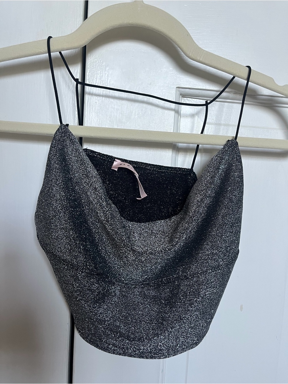 Worn Once Metallic Black Cowl Neck Spaghetti Strap Top